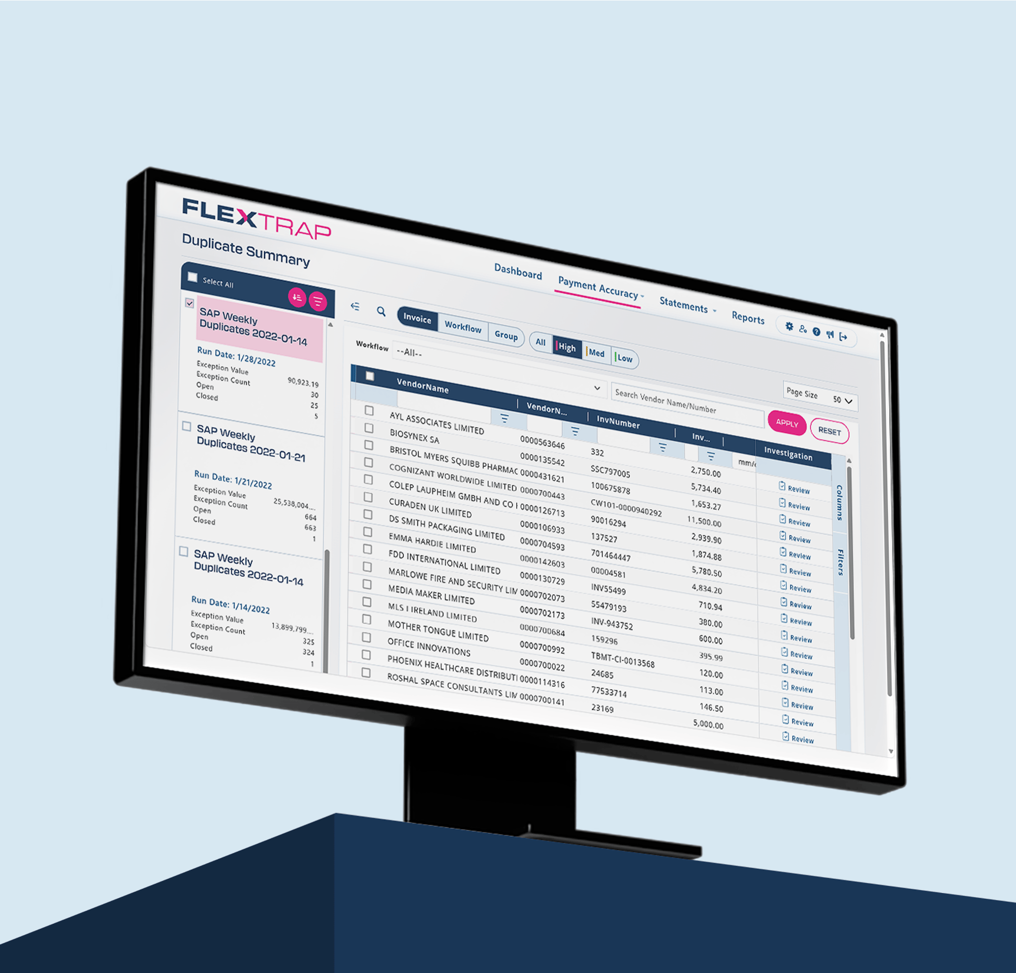 View of FlexTrap payment accuracy application environment.
